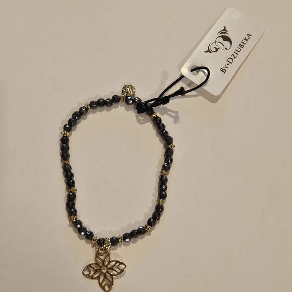 NWT Gold Black Bracelet Beaded Minimalist Bohemian Floral Delicate Preppy - Picture 3 of 7